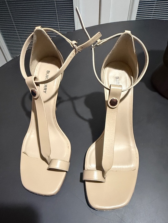 Burberry Shoes - Burberry Beige T-Strap Ankle-Strap Heeled Sandals